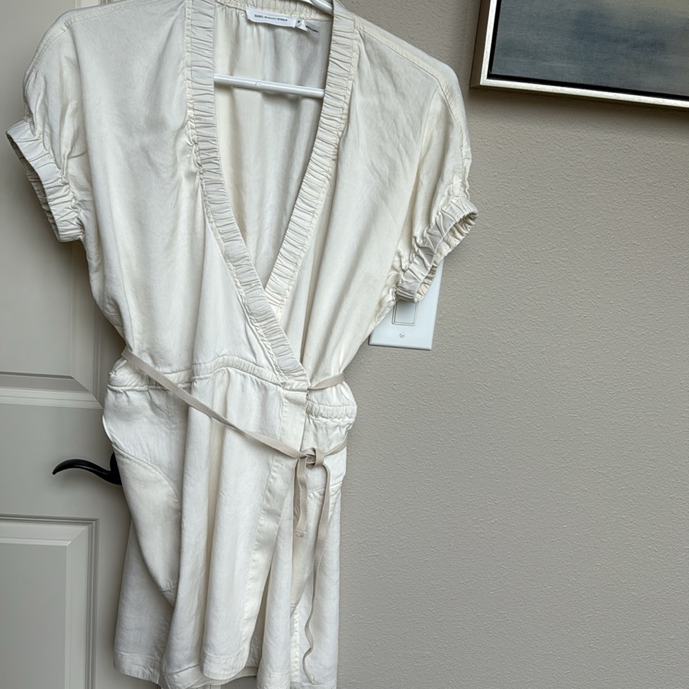 Isabel Marant Étoile cream mini wrap dress - size 6/8 US - with pockets! - Picture 2 of 14